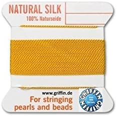 Griffin natural silk thread for stringing pearls and beads Size #8 Amber Yellow