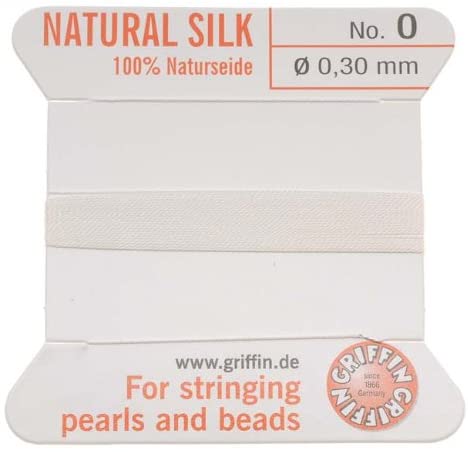 Griffin Silk Beading Cord & Needle White Size 0 / Very Fine .3mm