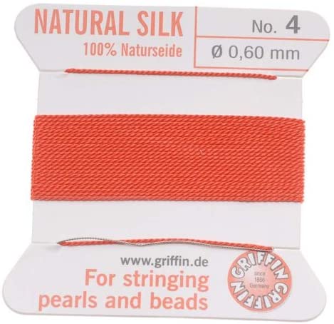 Griffin Silk Beading Cord & Needle Size 4 Coral Orange