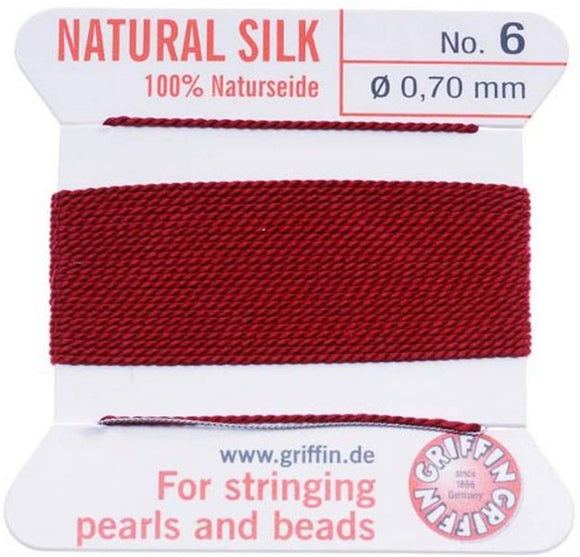 Griffin Silk Beading Cord and Needle, Size 6, Garnet Red